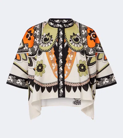 La Doublej Foulard Printed Cropped Cotton Shirt In Multi