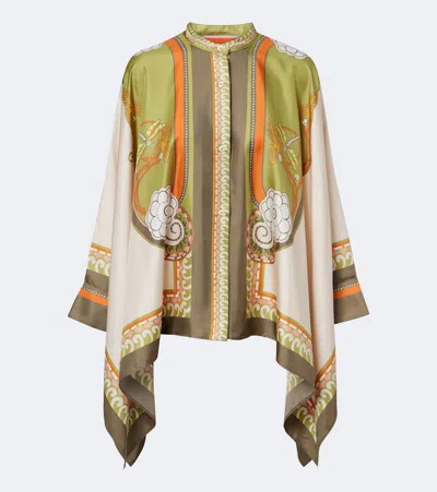 La Doublej La Double J Foulard Printed Asymmetric Silk Shirt In Multi