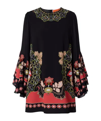 La Doublej Friday Ruffled Printed Crepe Mini Dress In Black
