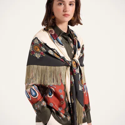La Doublej Fringe Triangle Scarf