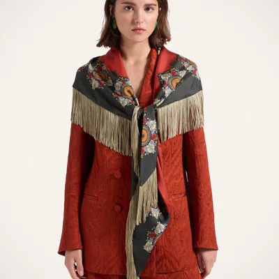 La Doublej Fringe Triangle Scarf In Brown