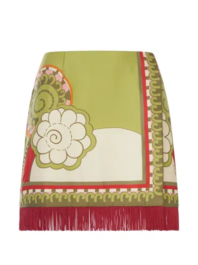 La Doublej Mini Foulard Skirt With Fringes In Ambrosia Placee Orange In Multi