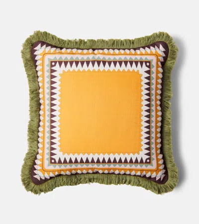 La Doublej Fringed Cushion In Yellow