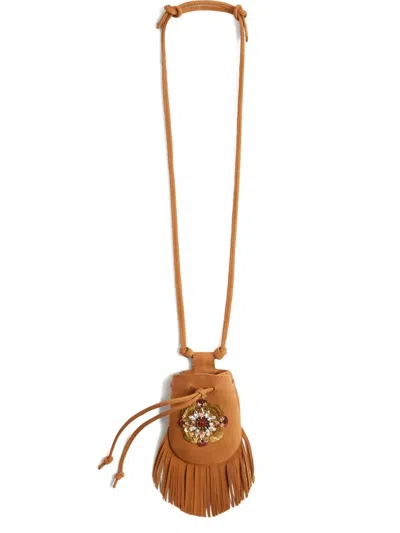 La Doublej Fringed Embellished Cross Body Bag In Brown