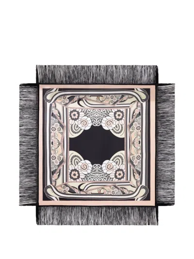 La Doublej Fringed Floral-pattern Scarf In Multi