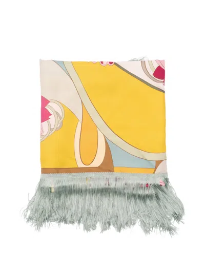 La Doublej Fringed Floral-print Scarf In Yellow