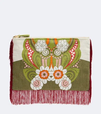 La Doublej Fringed Printed Cotton Canvas Pouch In Multi
