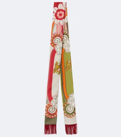 La Doublej Fringed Printed Silk Scarf In Multi