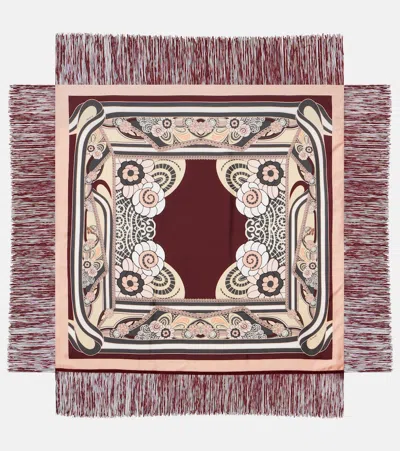 La Doublej Fringed Printed Silk Twill Scarf In Multi