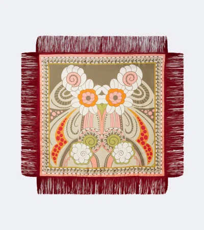 La Doublej Fringed Printed Silk Twill Scarf In Multi