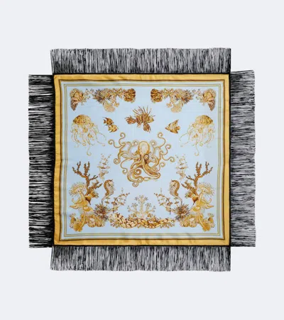 La Doublej Fringed Printed Silk Twill Scarf In Multi