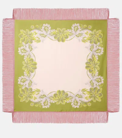 La Doublej Fringed Printed Silk Twill Scarf In Pink