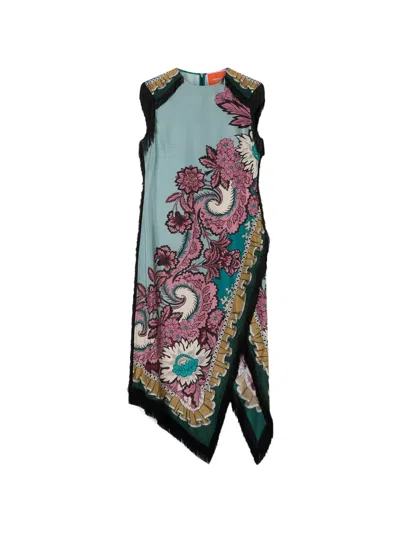 La Doublej Fringe-trim Scarf Midi Dress In Blue
