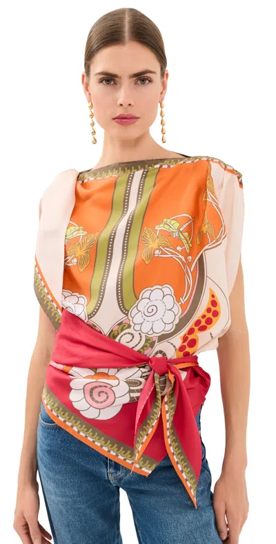 La Doublej Full-on Foulard Silk Scarf Top Ambrosia Placée In Multi