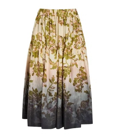 La Doublej Gala Floral-print Linen Midi Skirt In Multicolor