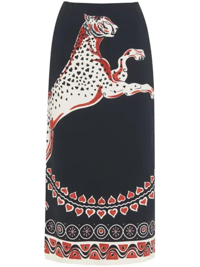 La Doublej Printed Satin Pencil Skirt In Multicolor