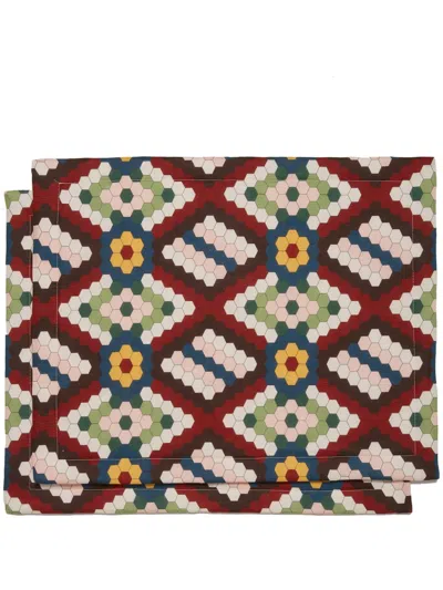 La Doublej Geometric-pattern Placemat (set Of Two) In Multicolour