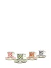 La Doublej Geometric-print Expresso Cups (set Of Four) In Blue