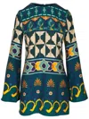 La Doublej Geometric Print Flared Sleeved Minidress In Green
