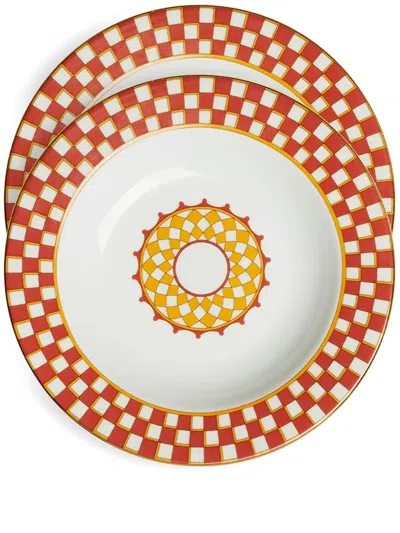 LA DOUBLEJ GEOMETRIC-PRINT PORCELAIN SOUP PLATE (SET OF TWO)