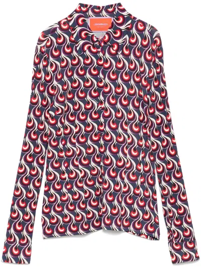 La Doublej Hemd Mit Geometrischem Print In Blau