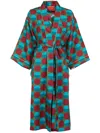 La Doublej Geometric-print Silk Robe In Green