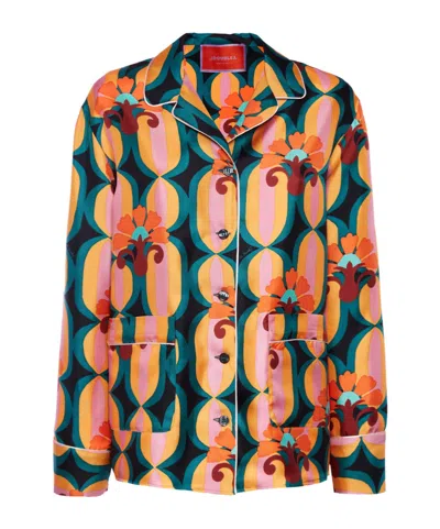 La Doublej Geometric-print Silk Shirt In Multicolor
