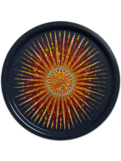 La Doublej Geometric-print Wood Tray (39cm) In Blue