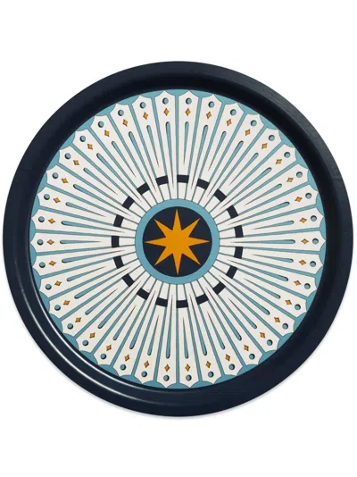 La Doublej Geometric-print Wood Tray (39cm) In Blue