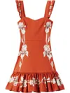 La Doublej La Double J Gingerbread Floral-printed Twill Mini Dress In Orange