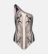 La Doublej One-shoulder Swimsuit With Ornamental Print In Neutral