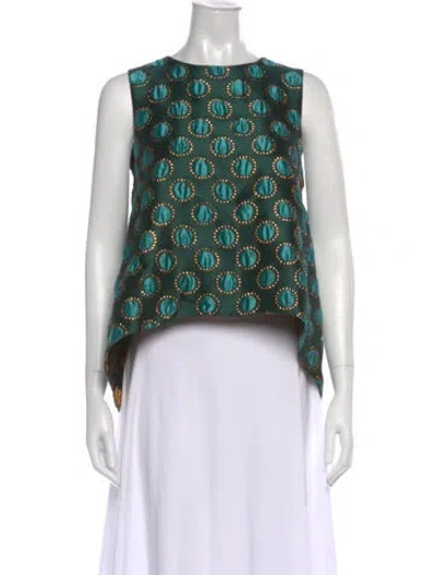 Pre-owned La Doublej Graphic Print Crew Neck Top In Green