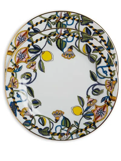 La Doublej Graphic-print Dessert Plates In White