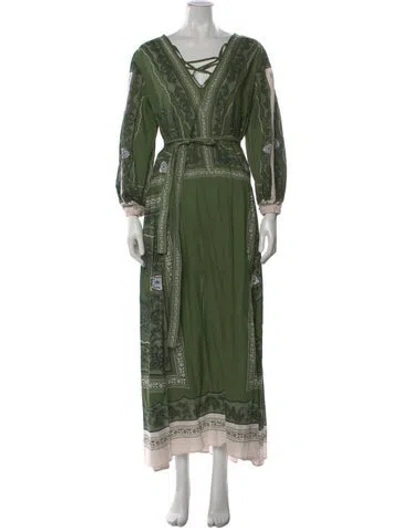 Pre-owned La Doublej Graphic Print Long Dress In Green