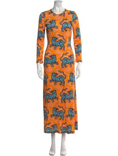 Pre-owned La Doublej Graphic Print Long Dress In Orange