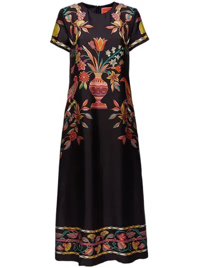 La Doublej Midikleid Mit Grafischem Print In Black