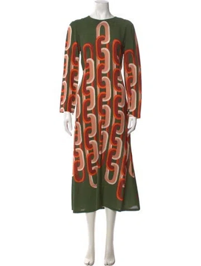 Pre-owned La Doublej Graphic Print Midi Length Dress In Green