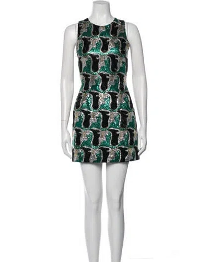 Pre-owned La Doublej Graphic Print Mini Dress In Green