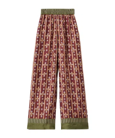 La Doublej Printed Silk-twill Wide-leg Pants In Beige