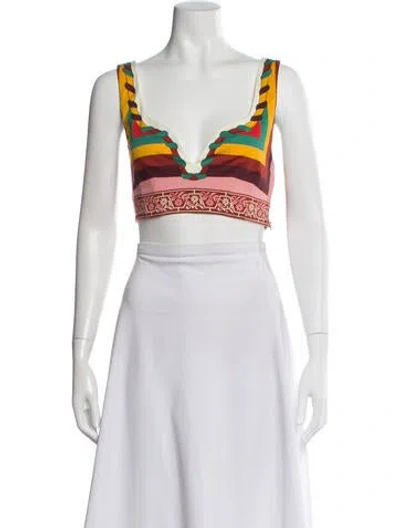 Pre-owned La Doublej Graphic Print V-neck Crop Top In White