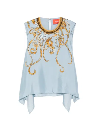 La Doublej Graphic-print Sleeveless Blouse In Blue