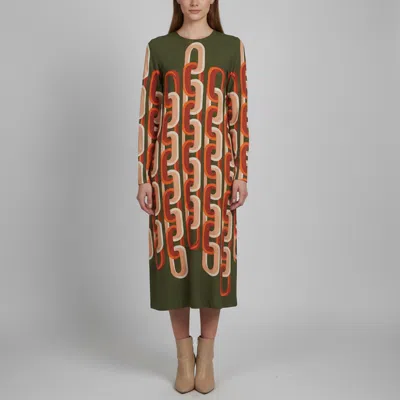 Pre-owned La Doublej Green Prometheus Placcée Print Crepe Midi Swing Dress S