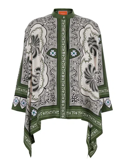 LA DOUBLEJ GREEN SHIRT WITH ALL-OVER GRAPHIC PRINT IN SILK WOMAN