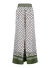 La Doublej La Double J Floral Pattern Wide-leg Trousers With Contrasting Borders In Green