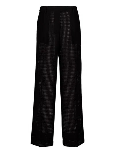 LA DOUBLEJ GRID-PATTERN COTTON TROUSERS