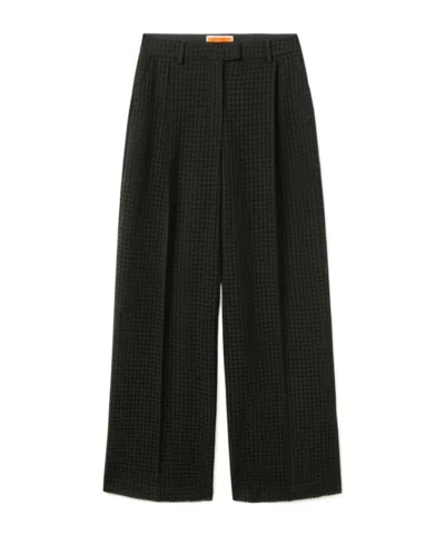 La Doublej Grid-pattern Cotton Trousers In Black