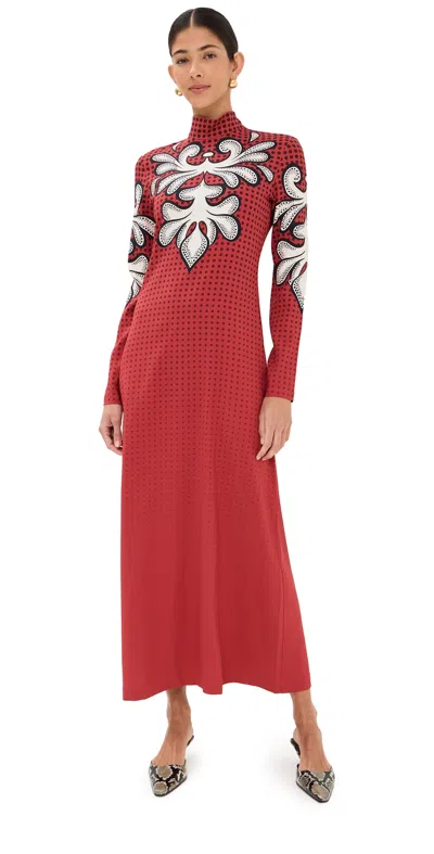 La Doublej Halle Midi Dress In Herald Placée Red
