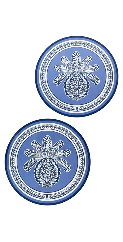 La Doublej Hardback Placemats Set Of 2 Big Pineapple Blu In Napoli Saffron
