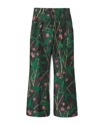 La Doublej Hendrix Floral-jacquard Trousers In Green