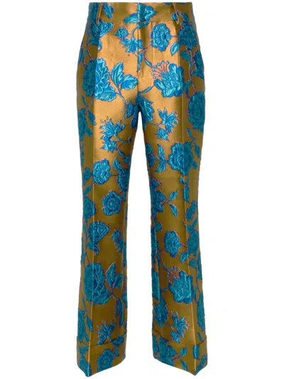 La Doublej Hendrix Jacquard Tailored Trousers In Gold